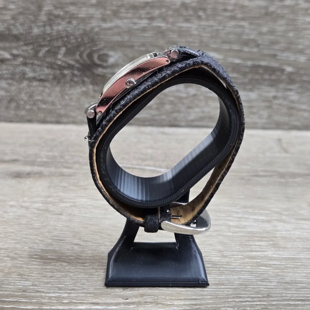 Guess Silver Tone Tank Women's Watch Black Fabric Cuff Band 6.5